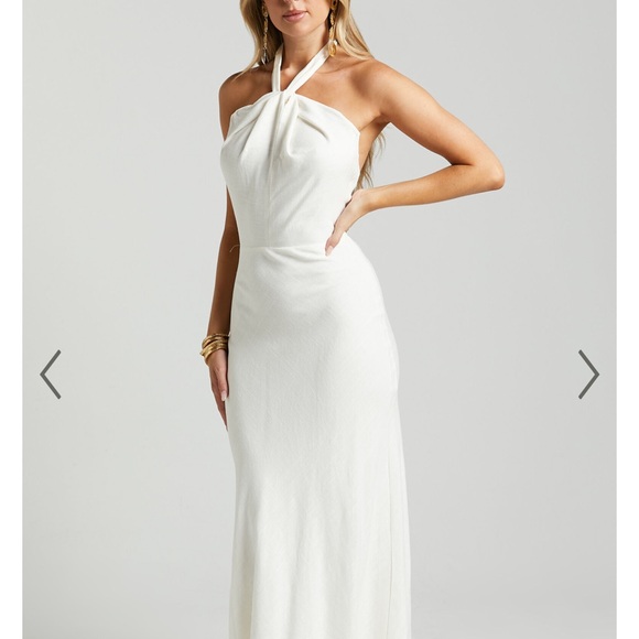 Showpo Linen White Tie Neck Maxi Dress - Picture 3 of 6
